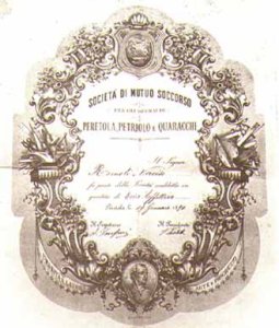 Attestato di iscrizione ad una societ di mutuo soccorso (1890)